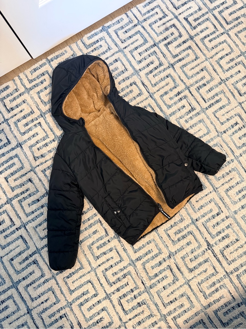 Cat & Jack Black Puffer Jacket with Tan Sherpa Lining